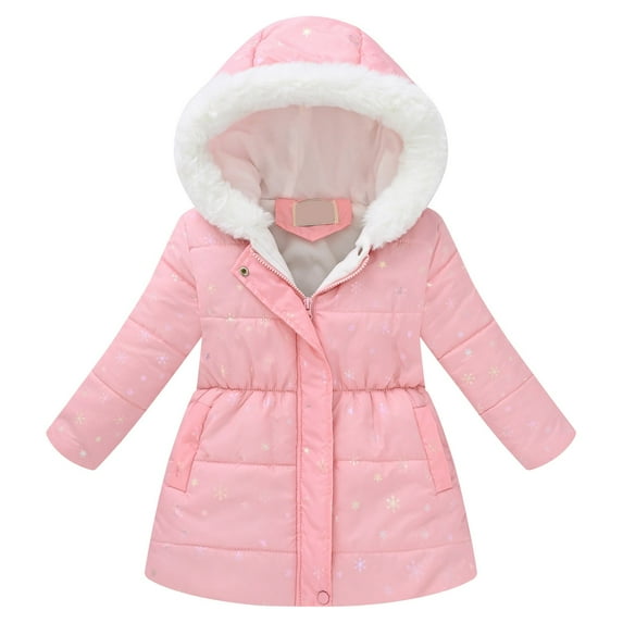 Splozh Girl's Long Parka Warm Winter Coat Water Resistant Quilted Puffer Jacket Snow Outwear,Light Pink 5-6 Years