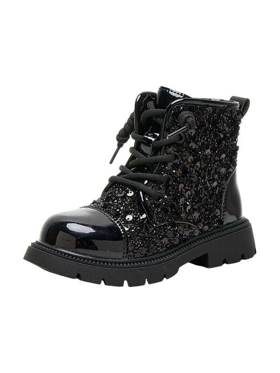 Girls Ankle Boots for Toddler/Little Kids Children's Short Boots Winter Children's Shoes Girls Fashionable Soft Black,US 13