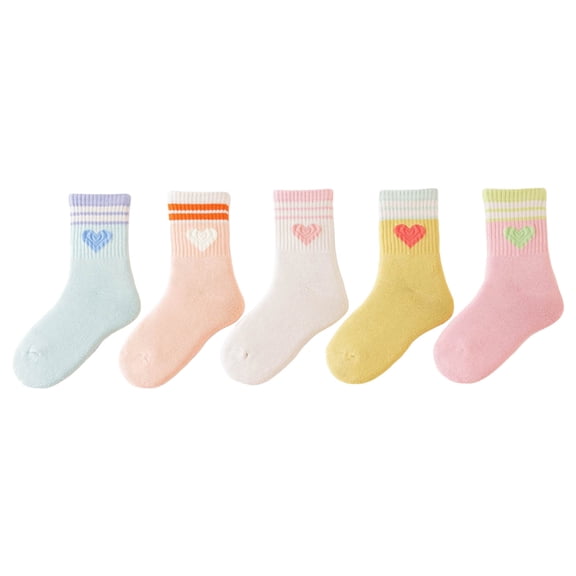 Splozh Girls Ankle Socks Childrens Thick Socks for Girls Cartoon 5PC Children Cartoon Warm Boys Mid Tube Socks Pink,0-3 Months