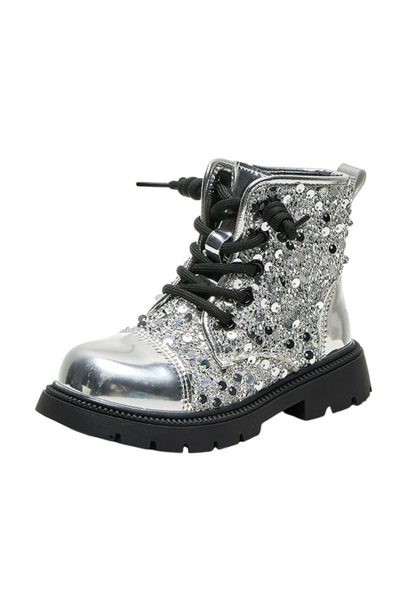 Girls Boots for Fall Children's Short Boots Winter Children's Shoes Girls Fashionable Soft Silver,US 13