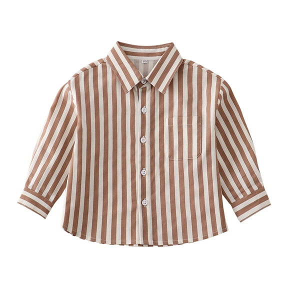 Splozh Girls Button Down Shirt Toddler Baby Boy Outfit Striped Long Sleeve Shirt Button Up Pullover Top Coffee,18-24 Months
