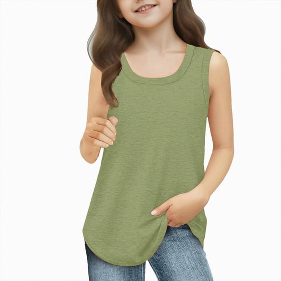 Splozh Girls Camisole 3-14 Years Solid Color Summer Athletic Dance Undershirts Cami Tank Tops Girls Cami Dance Tank Tops for Girls,Green,11-12 Years
