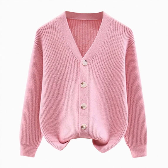 Splozh Girls Cardigan Long Sleeve Button Down Sweater Toddler Kids Knit School Sweaters Knit Baby Outfit,Pink,13-14 Years
