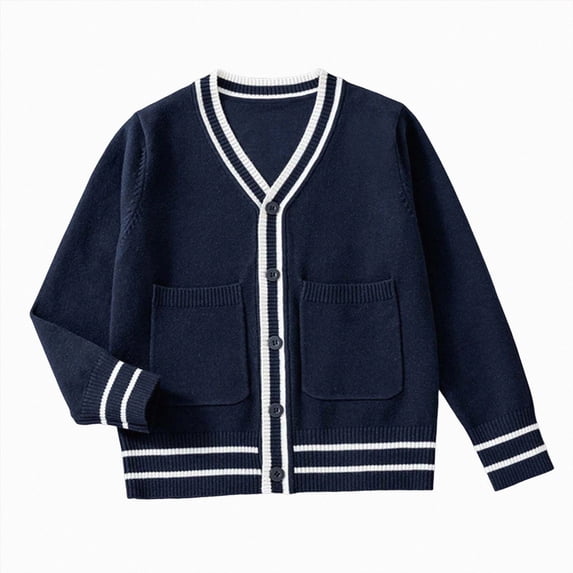 Splozh Girls Cardigan Sweater 2-13 Years Comfortable Warm Knitted Cardigan Solid Color Sweater Cardigan Jacket,Navy,7-9 Years