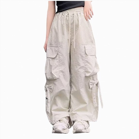 Splozh Girls Cargo Pants Casual Jogger Pants for Girls Streetwear Loose Pants with Pockets Sweatpants Toddler Girl,Beige,15-16 Years