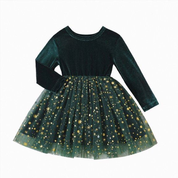 Splozh Girls Christmas Dress Fashion Cute Baby Girls Christmas Long Sleeve Printed Dress,Green,18-24 Months