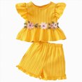 thumbnail image 1 of Splozh Girls Clothes Set Toddler Baby Girl Clothes Outfits Summer Ruffle Flower T Shirt Shorts Set Clothes for Girls 3-4 Years,Yellow, 1 of 7
