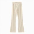 thumbnail image 1 of Splozh Girls Cotton Leggings Fashion Cute Girl's Leggings High Waisted Flare Pants Yoga Bootcut Pants Solid Color Full Length Bell Bottoms,Beige,4-5 Years, 1 of 7