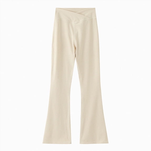 Splozh Girls Cotton Leggings Fashion Cute Girl's Leggings High Waisted Flare Pants Yoga Bootcut Pants Solid Color Full Length Bell Bottoms,Beige,4-5 Years