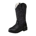 thumbnail image 1 of Splozh Girls Cowgirl Boots Mid Calf Square Toe Western Boot for Kids Glitter Cowboy Boot,Black 1, 1 of 6