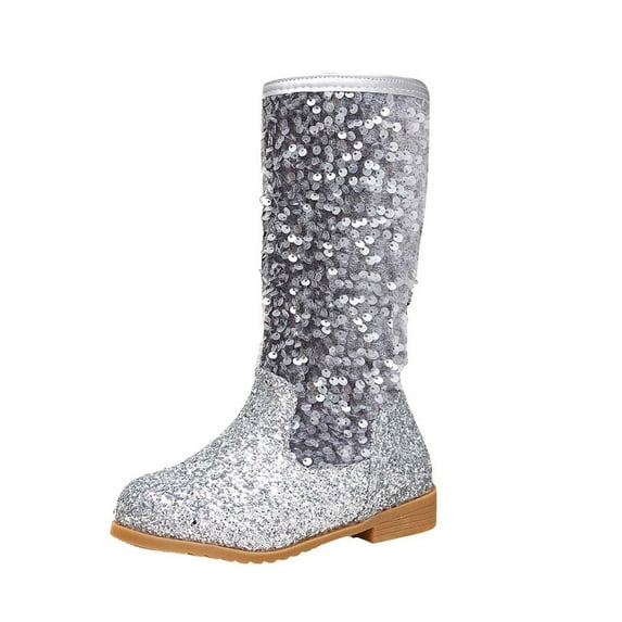 Splozh Cowboy Boots Square Toe Kids Boots Western Boots Cowgirl Boots for Toddler/Little Kid/Big Kid,Silver 2.5