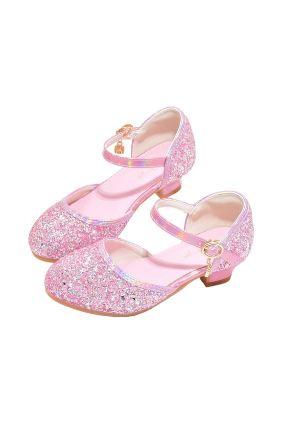 Girls Dress Shoes Glitter Mary Jane Girls High Heels Children Performance Leather Shoes Dress Walk Shoes Children Princess Shoes Pink,US 11.5