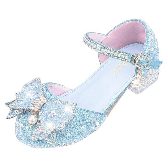 Splozh Girls Dress Shoes Princess High Heels Closed Toe Party Wedding Flower Girls Shoes Toddler Little Big Kid,Blue 2