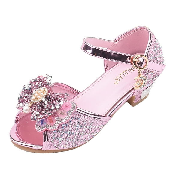 Splozh Girls Dress Shoes Princess High Heels Closed Toe Party Wedding Flower Girls Shoes Toddler Little Big Kid,Pink 3