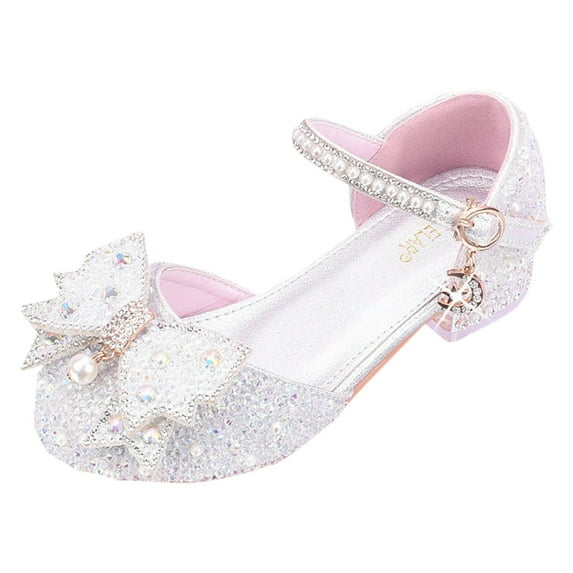 Splozh Girls Dress Shoes Princess High Heels Closed Toe Party Wedding Flower Girls Shoes Toddler Little Big Kid,Silver 2.5