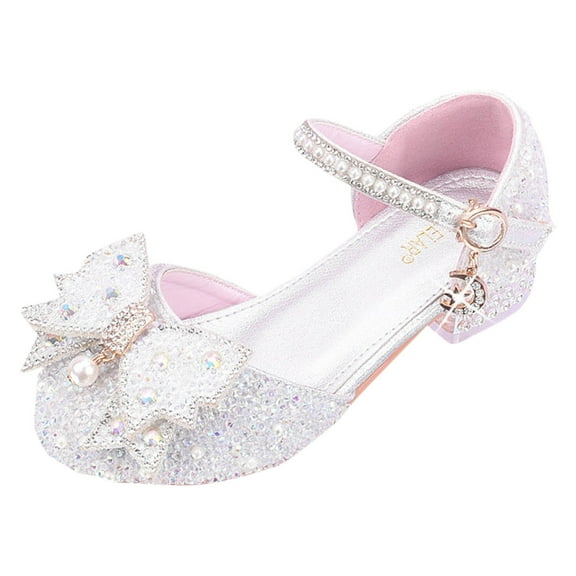 Splozh Girls Dress Shoes Princess High Heels Closed Toe Party Wedding Flower Girls Shoes Toddler Little Big Kid,Silver 2