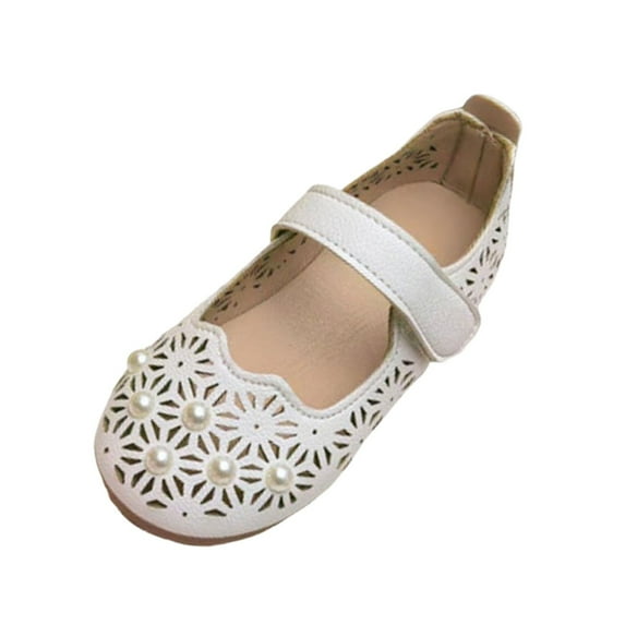 Splozh Girls Dress Shoes Wedding Party New Girls Princess Shoes with Hollow Out Design Fashionable Soft Soled Leather Shoes White,US 8