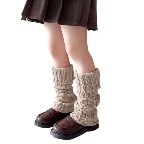 Splozh Girls Fall Knee High Socks Kids Solid Color Leg Warmers Knitted Leg Warmers Loose Socks Knee High Leg Warmers for Girls Khaki,One Size