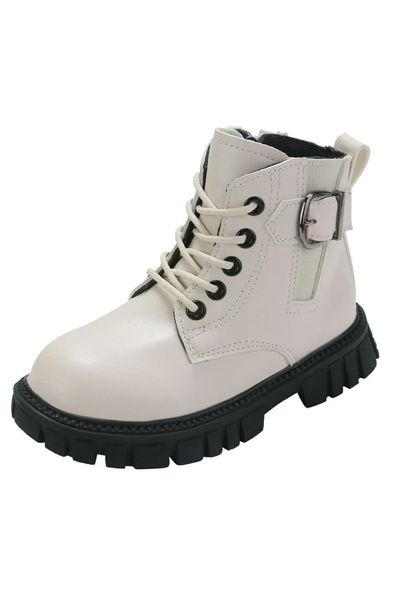Baby Girls Fashion Booties Girls Waterproof Combat Boots Lace Up Side Zipper Ankle Booties for Toddler/Little Kid/Big Kid White,US 1