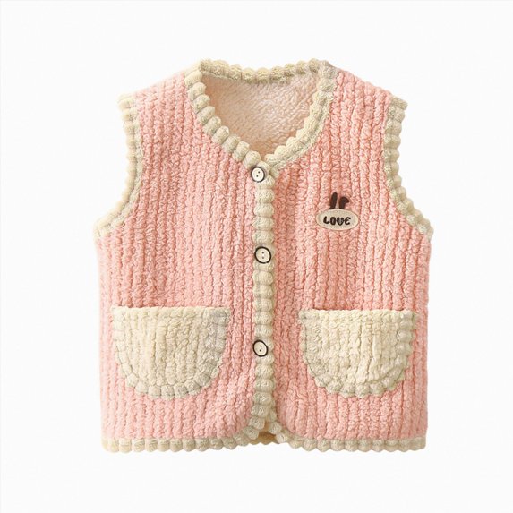 Splozh Girls Fleece Vest Fashion Toddler Girls Boys Winter Sleeveless Warm Fleece Two Pockets Coat Jacket Autumn Clothes,Pink,2-3 Years