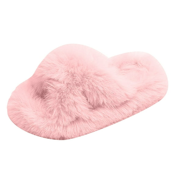 Splozh Girls Fluffy Slippers for Kids Cute Fuzzy Slippers Open Toe Warm Slides Parallel Band Plush Slip On House Indoor Slippers,Pink 10.5
