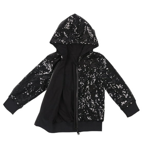 Splozh Girls Hoodie Sweatshirt Toddler Girls Jacket Lightweight Hooded Windbreaker Kids Light Jacket Print Outwear Black,7-8 Years