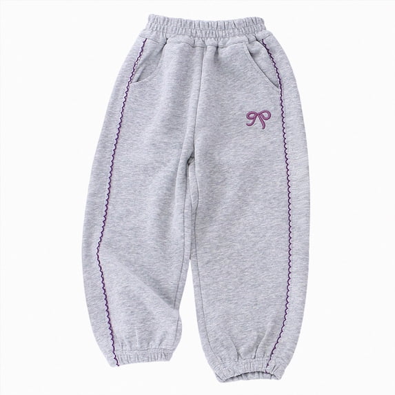 Splozh Girls Jogger Pants Girl's Bowknot Baggy Sweatpants Lightweight Straight Leg Athletic Pants with Pockets Straight Leg Pants Long Pants,Grey,3-4 Years