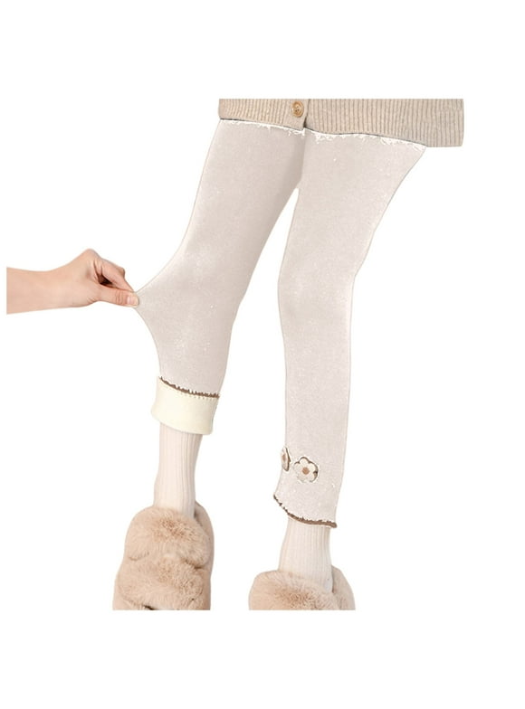 Splozh Girls Leggings Cotton Leggings for Girls Tights Pants for Kids Full Length Toddler Warm Stretchy,White 6-7 Years