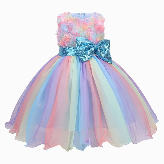 Splozh Girls Party Dress Fashion Girls Bowknot Cute Tulle Pageant Gown Princess Wedding Birthday Dress,Blue,2-3 Years