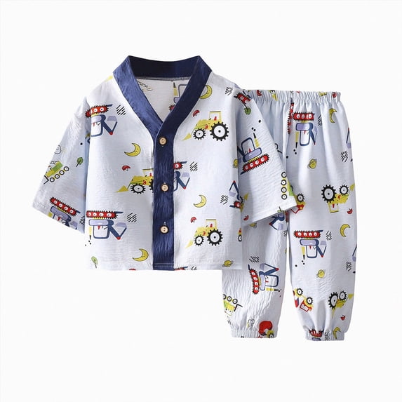 Splozh Girls Pjs 1-16 Years Girls' Summer Pajama Set Long Sleeve Tops Pants Air Conditioning Set,Dark Blue,13-14 Years