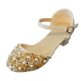 thumbnail image 1 of Splozh Girls' Sandals Girls High Heels Dress Shoes Party Wedding Church Mary Janes Princess Shoes Gold,US 10.5, 1 of 7