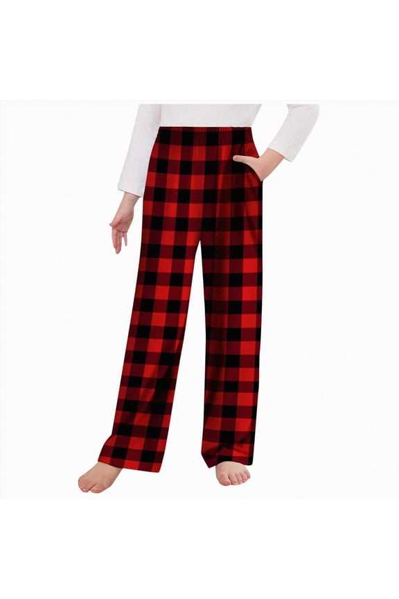 Girls School Pants 4-13 Years Pajama Pants for Girls Sleep Plaid Pants Soft Pj Bottoms with Pockets,Red,10-11 Years