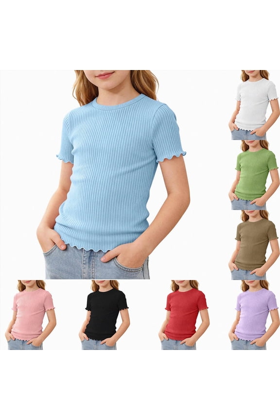 Girls Short Sleeve T-Shirts 5-16 Years Plain Basic Solid Color Cotton Fashion Tees Shirts for Girls Girls Summer Shirts White,13-14 Years