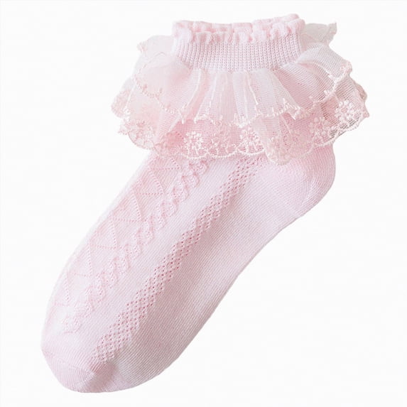 Splozh Girls Socks Girls Lace Ruffle Cotton Frilly Ankle Socks Princess Dance Dress Socks 1-3 Years,Pink