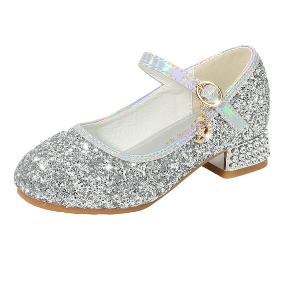 Splozh Girls Sparkle Mary Jane Pumps Party Wedding Princess Dress Shoes High Heels for Toddler/Little Kid,Gray 9.5