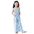 thumbnail image 1 of Splozh Girls Summer Outfits Girl's Cute Print Ruffle Cami Wide Leg Jumpsuit Sleeveless Long Romper Blue,11-12 Years, 1 of 9