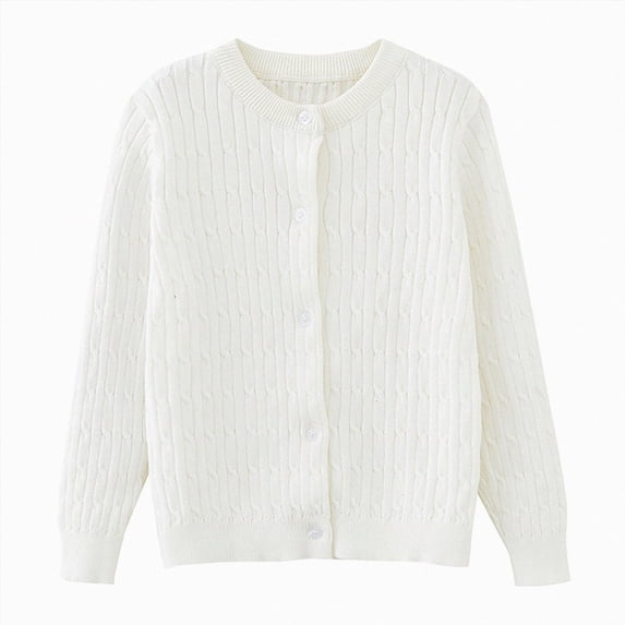 Splozh Girls Sweater Cardigan 3-10 Years Kids Baby Girl Thin Sweater Solid Cardigans Baby Girls Long Sleeve Coat Cardigan for Fall,White,3-4 Years