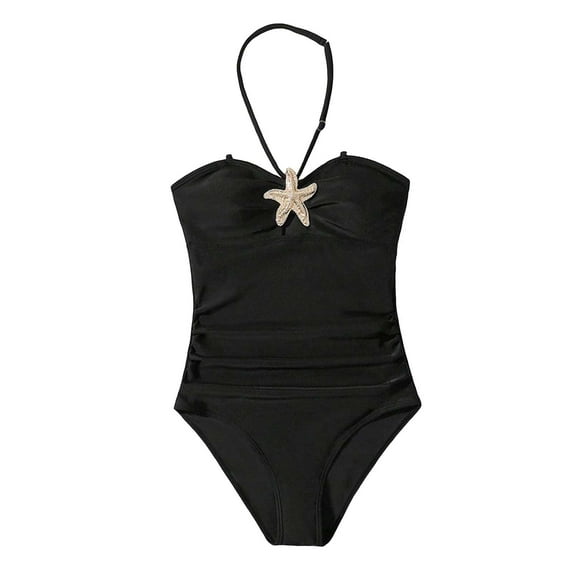 Splozh Girls Swim Suit Girls Swimsuit Ruffled One Piece Bathing Suit Girls' Swimwear Black,12-13 Years