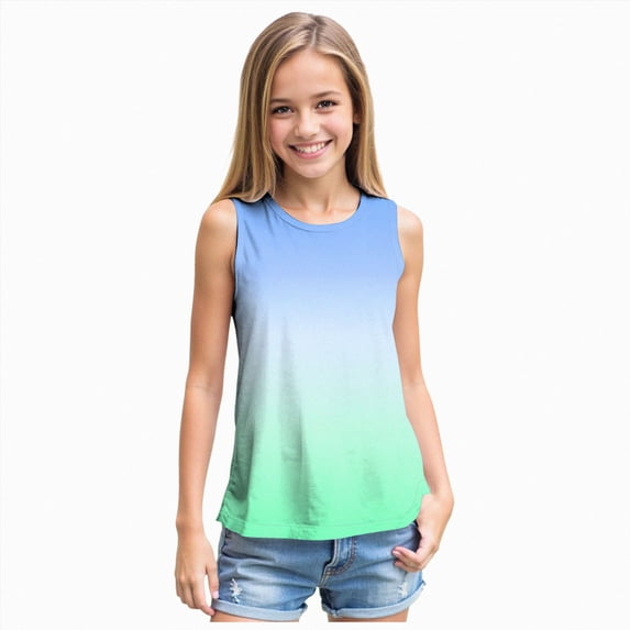 Splozh Girls Tank Top 5-14 Years Girls Tops Breathable Gradient Color Sleeveless Tank Top,Green,9-10 Years