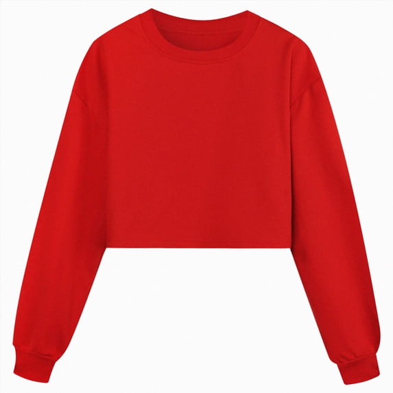Splozh Girls Tops 3-14 Years Girls' Loose Sports Casual Crop Top Casual Fall Winter Cute Shirts,Red,6-7 Years