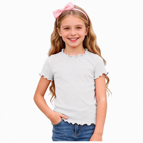 Splozh Girls Tshirt 1-10 Years Summer Girls Fashion Casual Basic Solid Daily Short Sleeve Tee Girls Tshirt Toddler Shirts Girls,White,7-8 Years