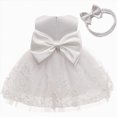 thumbnail image 1 of Splozh Girls Tulle Dress Princess Dress Baby Girl Pageant Lace Dress Toddler Party Bowknot Tutu Gown Dress with Headwear,White,3-6 Months, 1 of 5