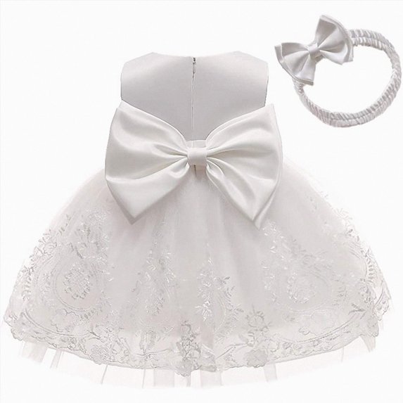 Splozh Girls Tulle Dress Princess Dress Baby Girl Pageant Lace Dress Toddler Party Bowknot Tutu Gown Dress with Headwear,White,3-6 Months