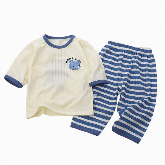 Splozh Girls Two Piece Pajama Set Girls and Boys Comfortable Breathable Long Sleeved Home Clothes Cute Cartoon Pattern Homewear Set,Blue,9-10 Years