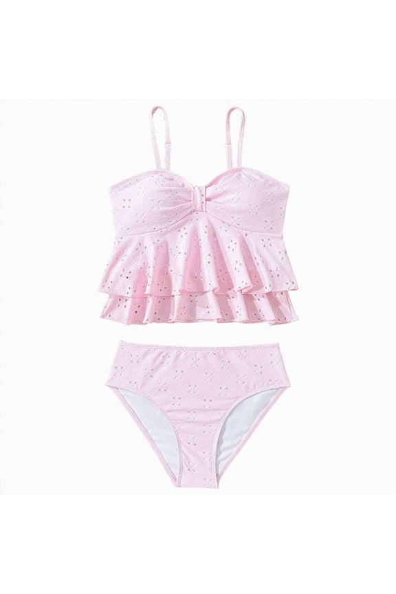 Girls Two Piece Tankini Set Swimwear, Comfortable Bathing Suits for Tween Teen Girls Summer Wear Pink,10-11 Years