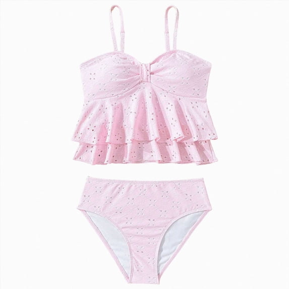 Splozh Girls Two Piece Tankini Set Swimwear, Comfortable Bathing Suits for Tween Teen Girls Summer Wear Pink,9-10 Years