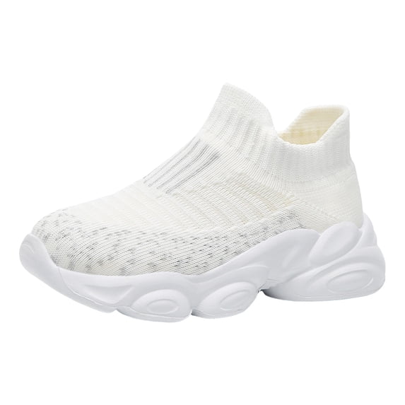 Splozh Girls Volleyball Shoes Boys Girls Breathable Mesh Knit Sports Shoes Casual Lightweight Sports Running Tennis Shoes White,US 11