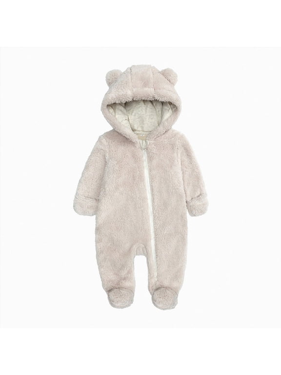 Girls Winter Coat Fashion Newborn Baby Girl Boy Jacket Fleece Hooded Footed Coat Outerwear Romper Jumpsuit,Beige,3-6 Months
