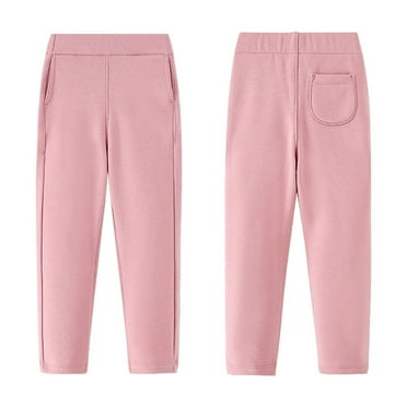 Splozh Girls Winter Leggings Fleece Lined Toddler Kids Basic Full Length Pants,Pink 2-3 Years