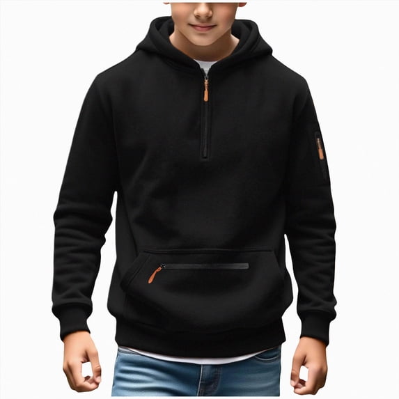 Splozh Hoodies for Boys Cute Fleece Warm Soft Boys Fashion Long Sleeve Pullover Tops Fall Winter Clothes,Black,11-12 Years